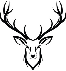Majestic Stag Head, Antlered, Wild, Black, White, Elegant, Nature, Design, Symbol, Art
