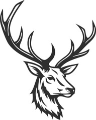 Majestic Stag Head Profile Vintage Black and White Deer Antlers