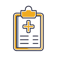 Medical clipboard icon with a plus sign in a modern style  