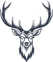 Fototapeta premium Majestic Deer Head, Antlered, Wildlife, Nature, Emblem, Logo Design, Hunting, Forest, Vintage Style