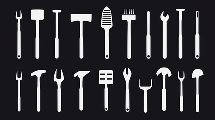 Obraz premium Gardening tools collection including spades, rakes, and trowels, ideal for outdoor activities and landscaping projects