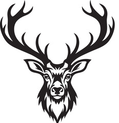 Majestic Stag Head, Antlers, Wildlife, Black, White, Graphic, Design, Emblem, Symbol, Nature