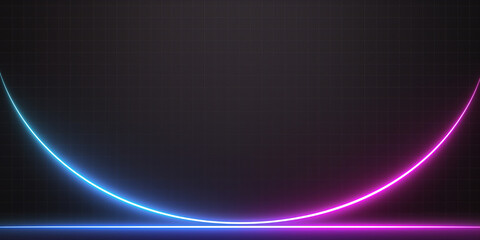 Abstract dark background with glowing blue and pink curved line on black