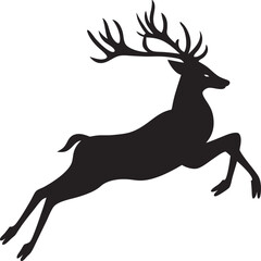 Obraz premium Majestic Leaping Deer Silhouette Antlered, Black, Wildlife, Nature