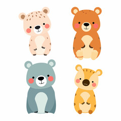 Hand drawn cute bears. Animal cartoon portraits for kids and baby clothes, stationery, posters. Scandinavian style vector illustration