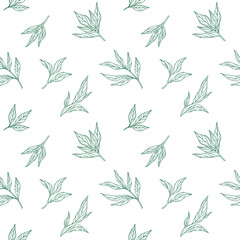 Vector seamless hand sketch style leaf pattern on white background