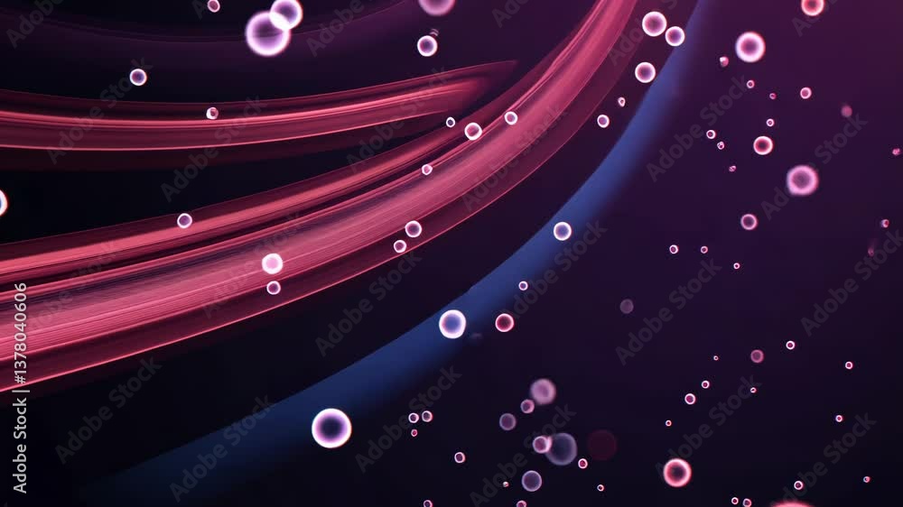 Poster A purple background with many small circles. Some of the circles are red and some are blue. The circles are scattered all over the background