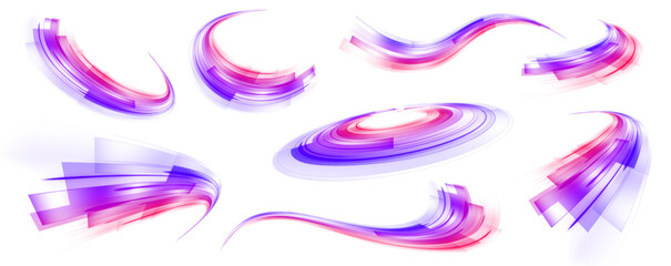 Vector bright speed wave wake vortex effect PNG. Expressway, car headlight effect on isolated white background. Vector high speed connection background.
