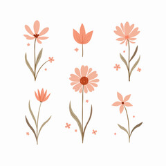 A set of flowers in the Scandinavian style.Flower collection with leaves, floral bouquets.Folk style.