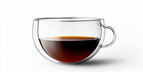 Elegant glass coffee cup filled with rich black coffee on a plain white background Generative AI