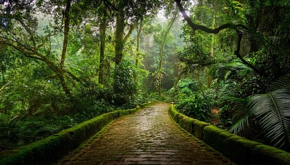 Fototapeta premium a path in the middle of a lush green forest