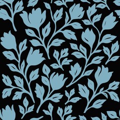 Soft blue floral pattern design on a dark background for fabric and paper products