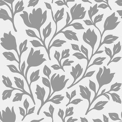 Floral watercolor pattern in grey tones on white background for textile and wrapping design