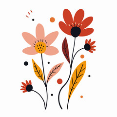 A set of flowers in the Scandinavian style.Flower collection with leaves, floral bouquets.Folk style.