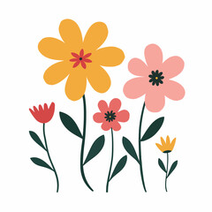 Set of flowers in the Scandinavian style.Flower collection with leaves, floral bouquets. Folk style.