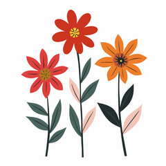 Set of flowers in the Scandinavian style.Flower collection with leaves, floral bouquets. Folk style.