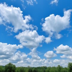 White Cumulus Clouds Over Lush Green Treescape