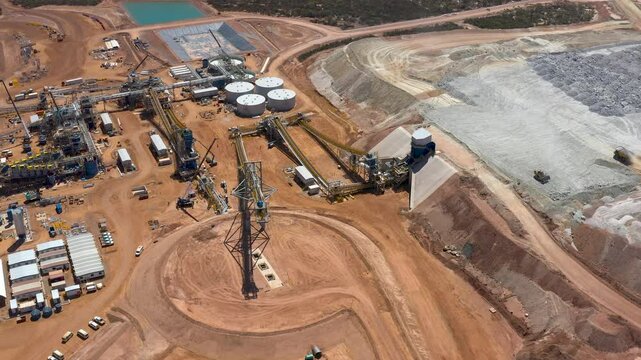 Aerial View of the production process in a Lithium Mine, Mount Holland, Great Western Woodlands, Western Australia