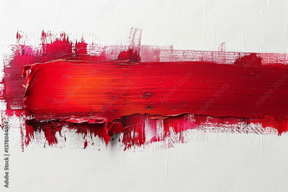 Aufkleber a bold brushstroke of deep red sits strikingly against a white canvas showcasing the texture and mov