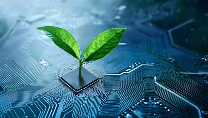 green plant growing on the computer circuit board green computing green technology green it concept