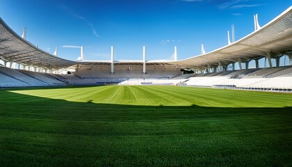 modern sports stadium with white columns and lush green lawn on a sunny clear day stadium architecture