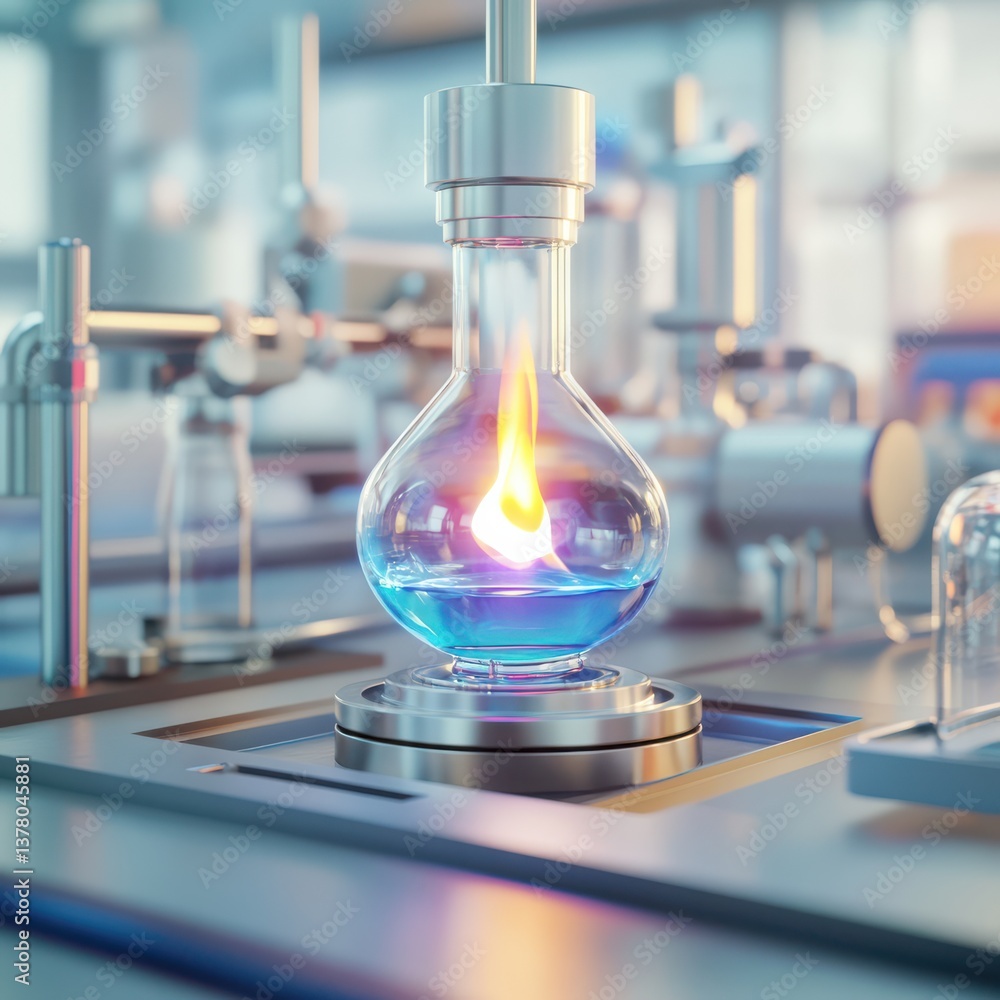 Poster laboratory experiment with alcohol lamp science lab high-detail rendering digital art close-up innov