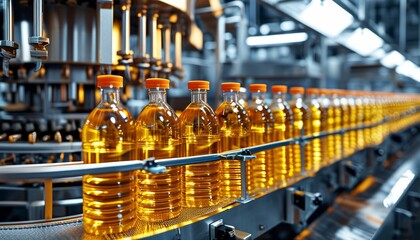 High tech oil production in a modern manufacturing facility focusing on efficiency and automation