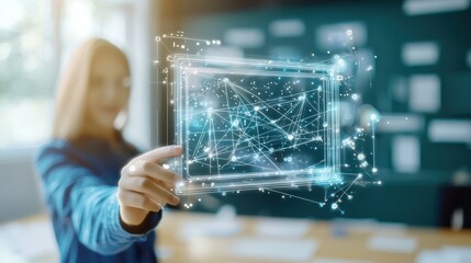 Futuristic cyberanimal professor demonstrating technology in classroom digital art modern setting engaging perspective