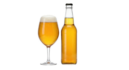 Isolated Beer Bottle and Glass