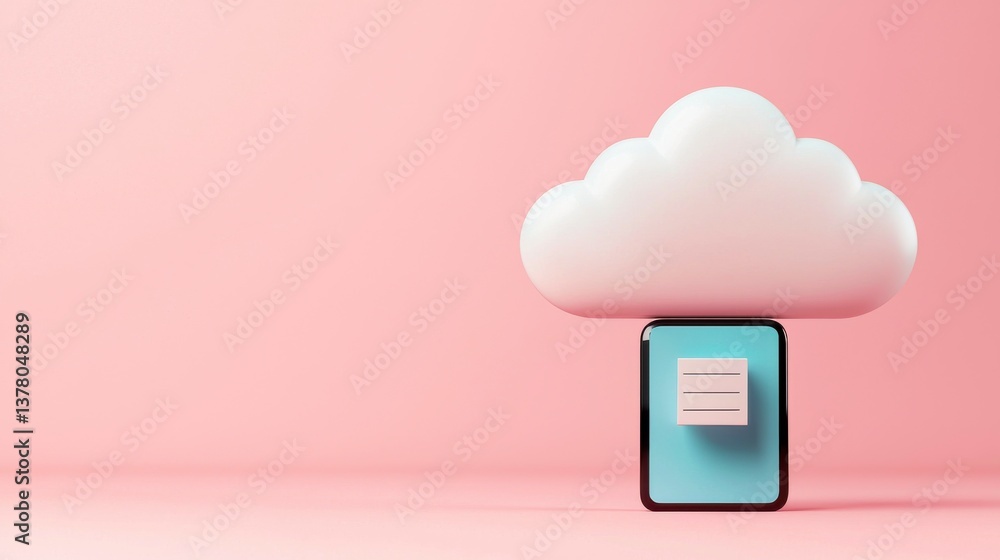 Poster realistic cloud computing concept with smartphone on pink background