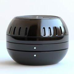 Modern black orb speaker on white background