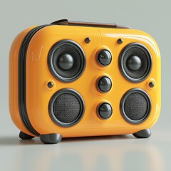 Portable orange suitcase-style speaker against a neutral background