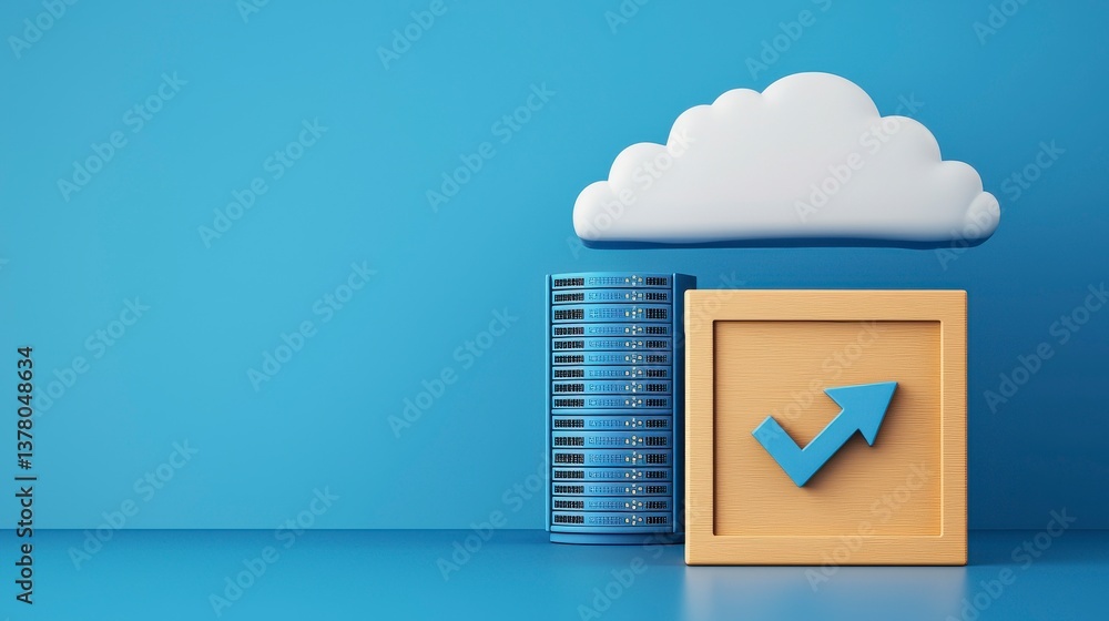 Poster cloud computing growth concept with servers and check symbol