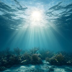 Sunbeams Illuminate Ocean Floor Reef.