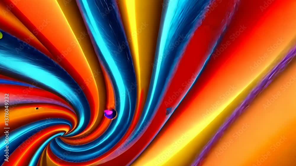 Poster A colorful swirl of paint with a blue stripe. There are many different colors in the swirl. The blue stripe is the most prominent color
