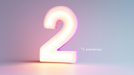 Glowing 2nd Anniversary Number on a Pastel Background