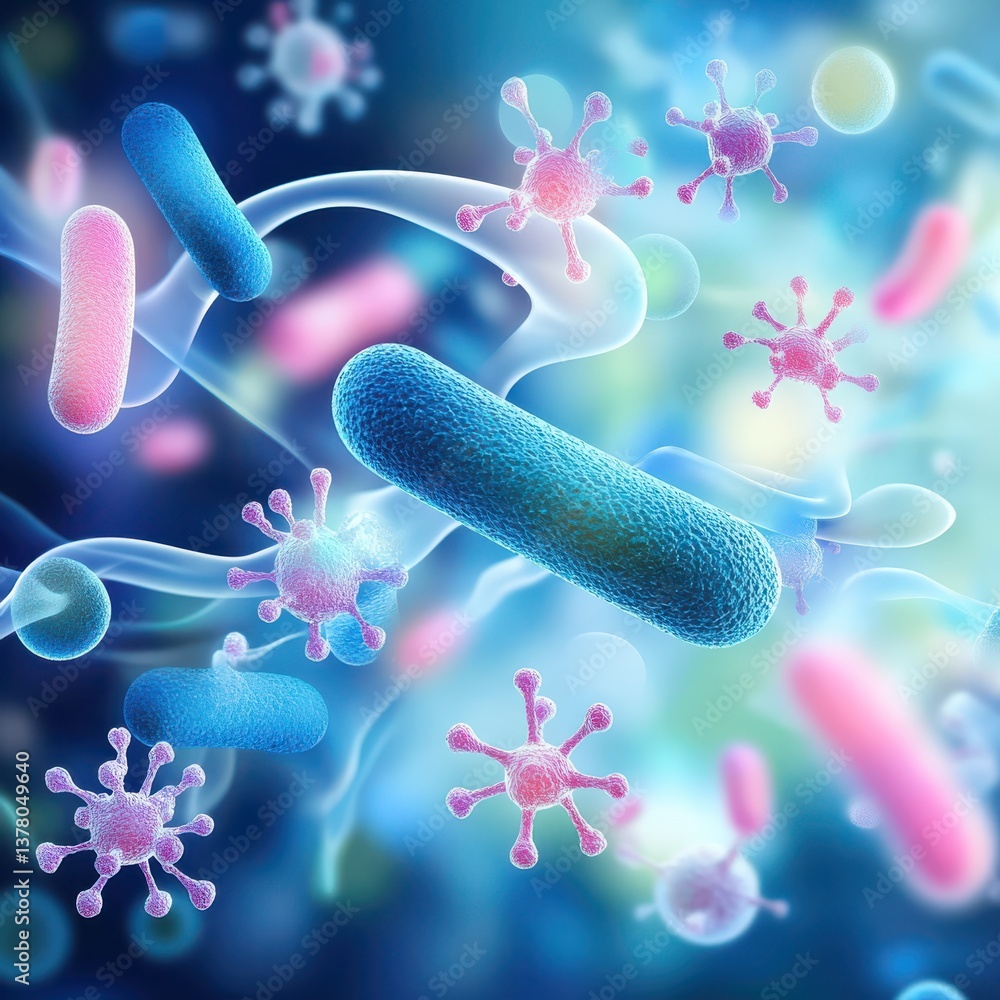 Poster bacteria rapidly reproduce through binary fission in microbial ecosystems science digital illustrati