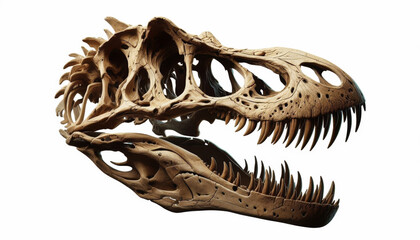 Fototapeta premium Predator dinosaur head skeleton on white background.