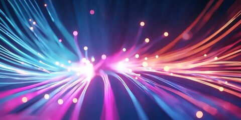 a long path of lights on a dark background, Glowing neon lights on a dark background. Suitable for nightlife, party, music, technology, or futuristic themed designs