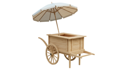 Isolated Wooden Cart with Umbrella