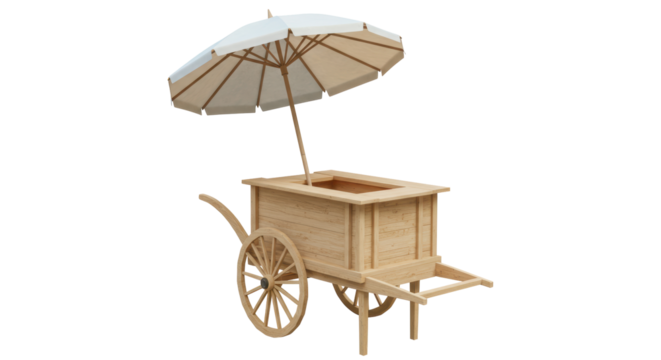 Isolated Wooden Cart with Umbrella