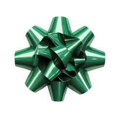 Glossy green gift bow isolated on transparent background