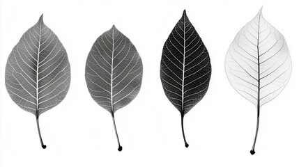 X-ray ash leaves set isolated on white