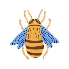 A bright, stylish illustration with a honey bee in a vector, hand-drawn. A print for decorating childrens clothes, tableware, and logos.