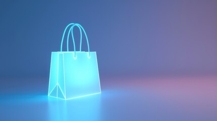 Neon shopping bag, studio, glowing, futuristic