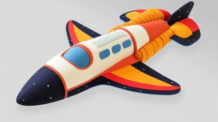 Fototapeta premium Handmade Felt Space Shuttle Toy - Retro Style Rocket Ship for Kids