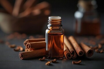 Bottled cinnamon cassia essential oil extract, perfect for aromatherapy.