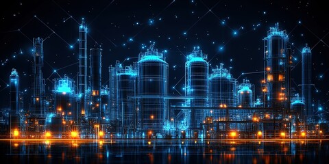Obraz premium Illuminated industrial complex at night showcasing advanced technology and vibrant colors