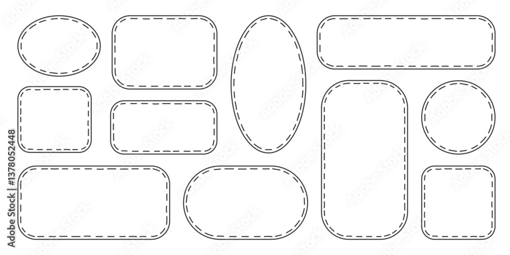 Poster minimalist stitched outline frames in various shapes. simple rounded frames with dashed border. geom