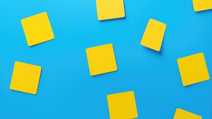 Stickers in the shape of a yellow square are placed on a blue background.